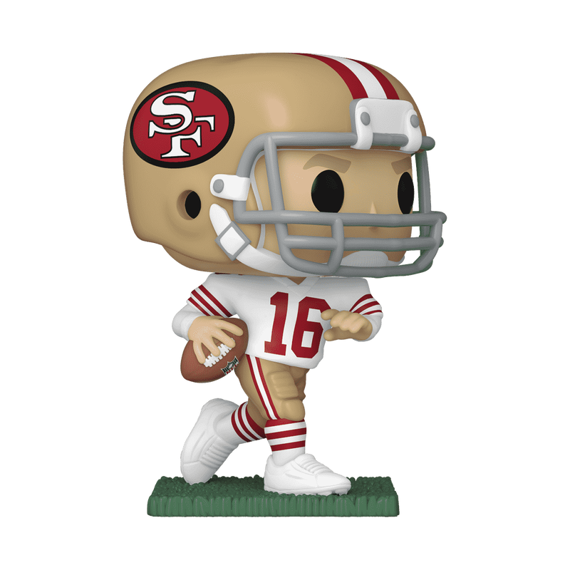 Pop! Joe Montana, running with football, in San Francisco 49ers uniform